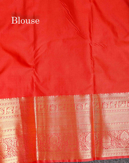 Semi Silk Saree - Chilly Red Checks With Traditional Buttas Along With Evening Morning Border