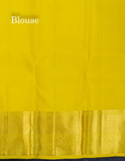 Magenta Pink Pure Kanjivaram Silk Saree With Contrast Lemon Yellow Traditional Border