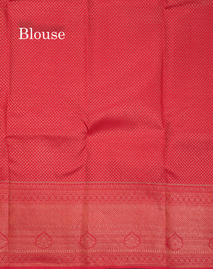 Beautiful Dual Tone Sapphire Green Pure Kanjivaram Silk Saree With Contrast Redish Maroon Traditional Border