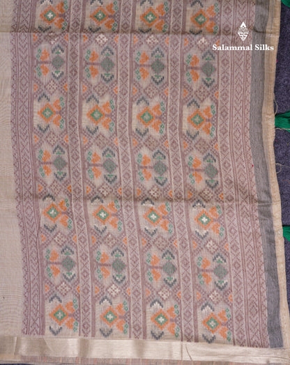 Beautiful Cream Sandal Meanakari Work Muga Cotton Saree With Contrast Brown Blouse