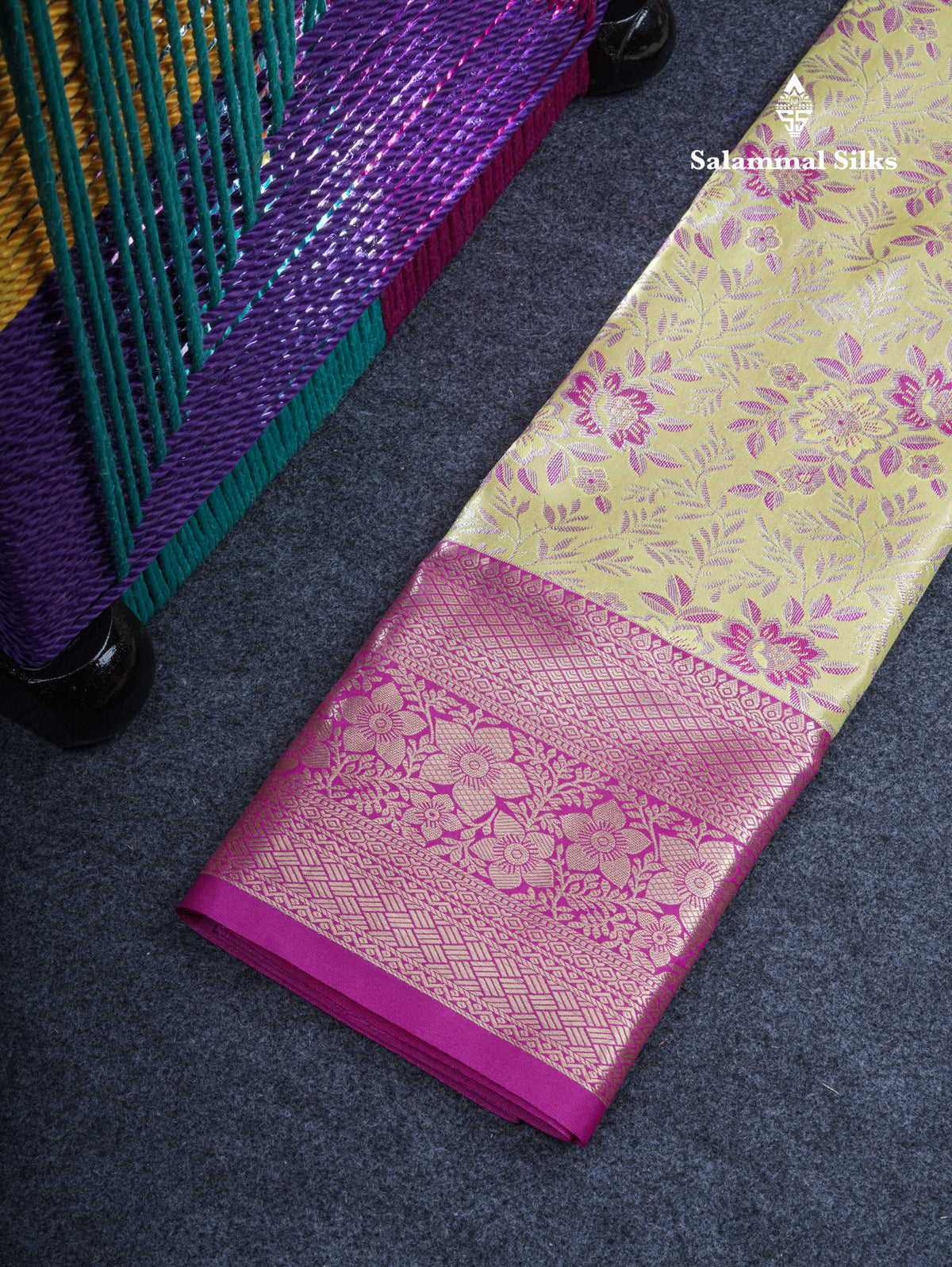 Semi Silk Pattu Pavadai Tissue (Manthulir Green) with Magenta Pink Blouse 27"