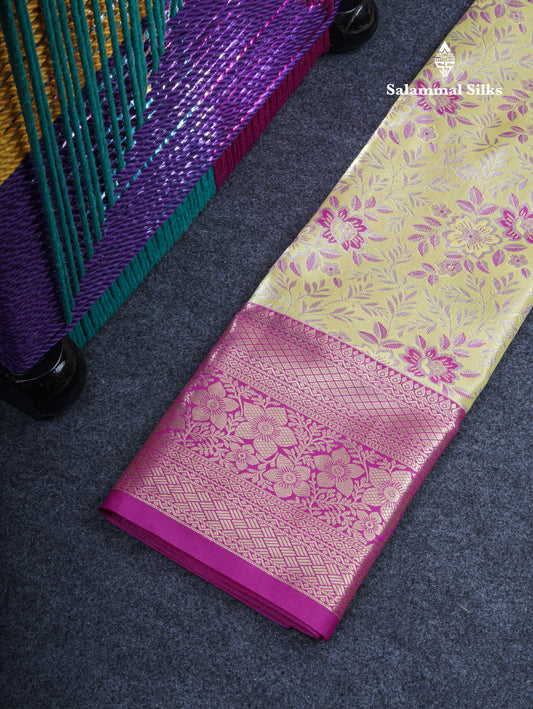 Semi Silk Pattu Pavadai Tissue (Manthulir Green) with Magenta Pink Blouse 27"