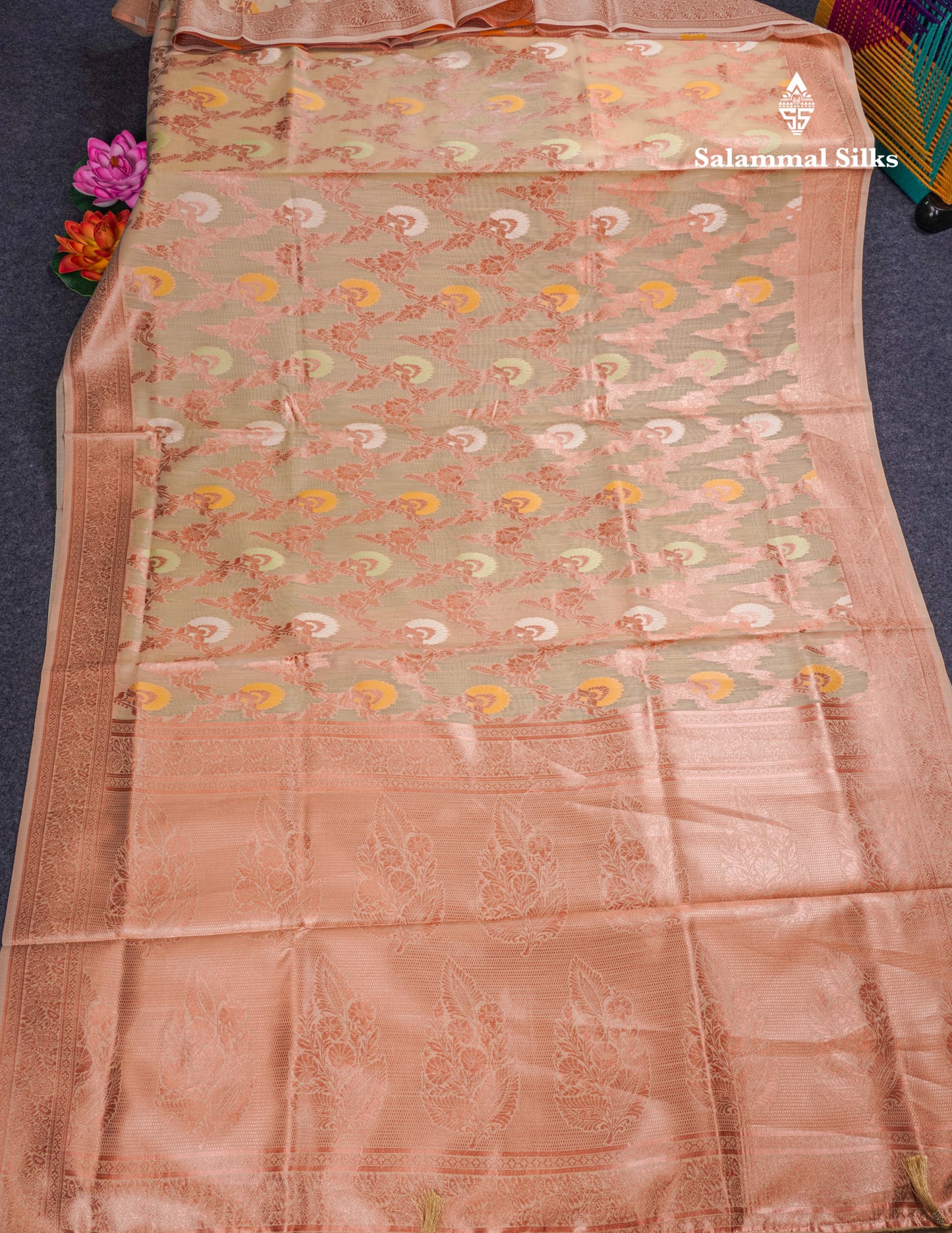 Light Green Meenakari Work Cotton Mix Saree With Self Blouse