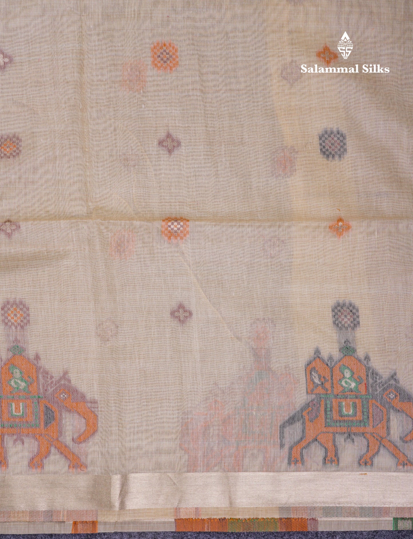 Beautiful Cream Sandal Meanakari Work Muga Cotton Saree With Contrast Brown Blouse