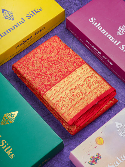 Chilly Red Bridal Pure Kanjivaram Silk Saree With Traditional Border