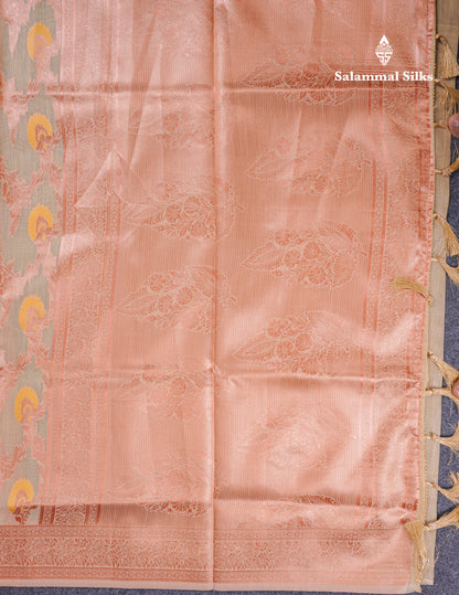 Light Green Meenakari Work Cotton Mix Saree With Self Blouse
