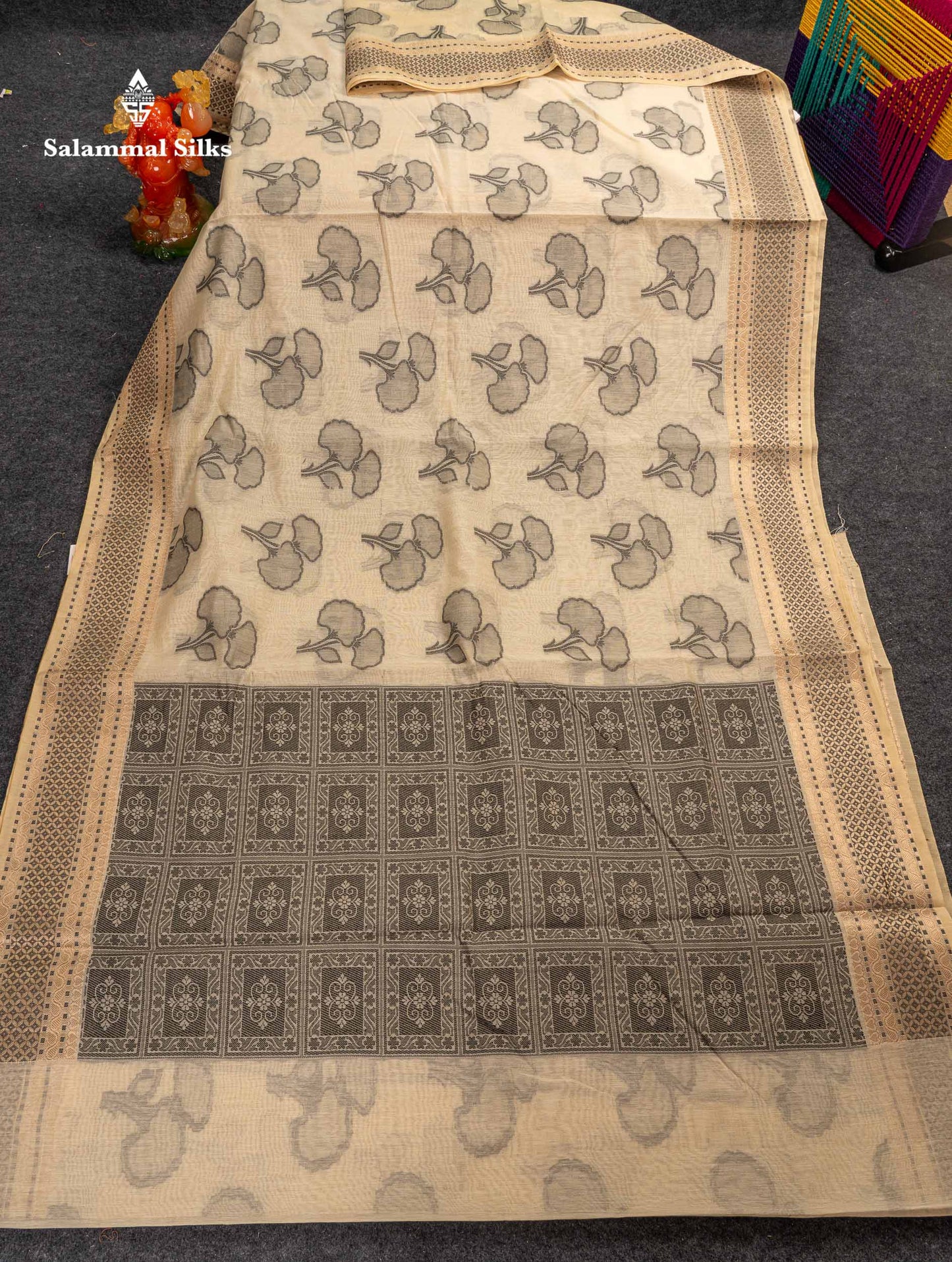 Beautiful Sandal Cotton Mix Fancy Saree With Contrast Black Designer Blouse