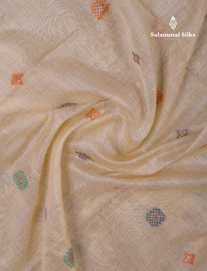 Beautiful Cream Sandal Meanakari Work Muga Cotton Saree With Contrast Brown Blouse