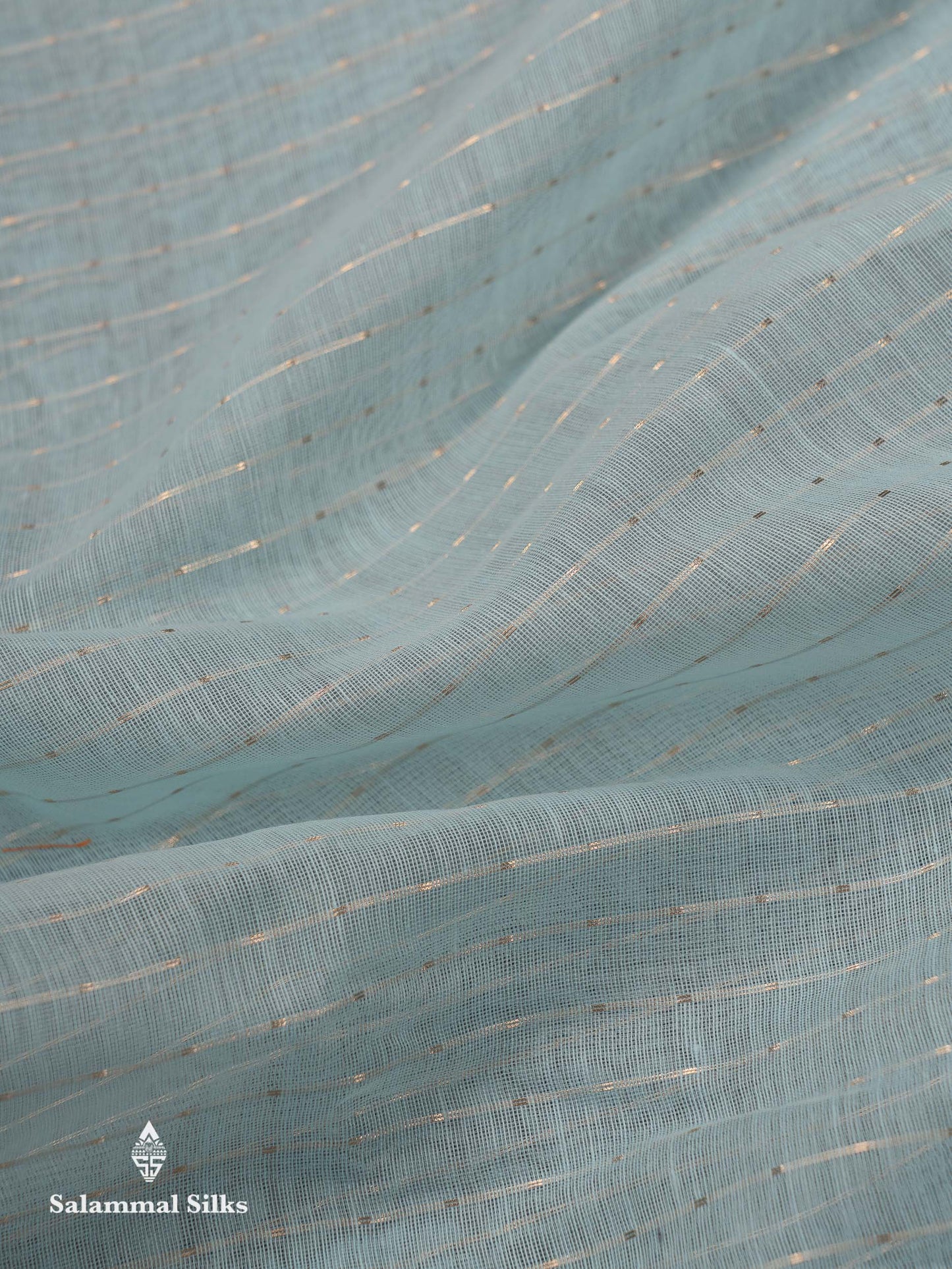 Beautiful Pastel Blue Zari Lines Cotton Mix Fancy Saree With Embroidery Floral Design & Small Zari Border