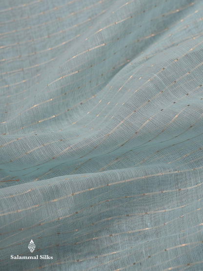 Beautiful Pastel Blue Zari Lines Cotton Mix Fancy Saree With Embroidery Floral Design & Small Zari Border