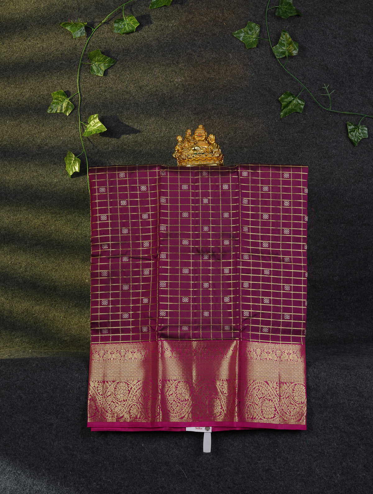 Beautiful Pure Silk Pattu Pavadai Checks With Butta (Dark Magenta) With Contrast Magenta Pink Blouse 27"