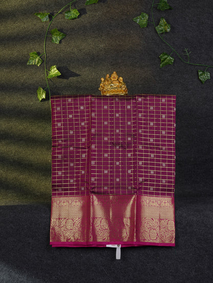 Beautiful Pure Silk Pattu Pavadai Checks With Butta (Dark Magenta) With Contrast Magenta Pink Blouse 27"