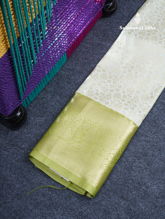 Semi Silk Pattu Pavadai (Half White) with Pista Green Blouse 27"