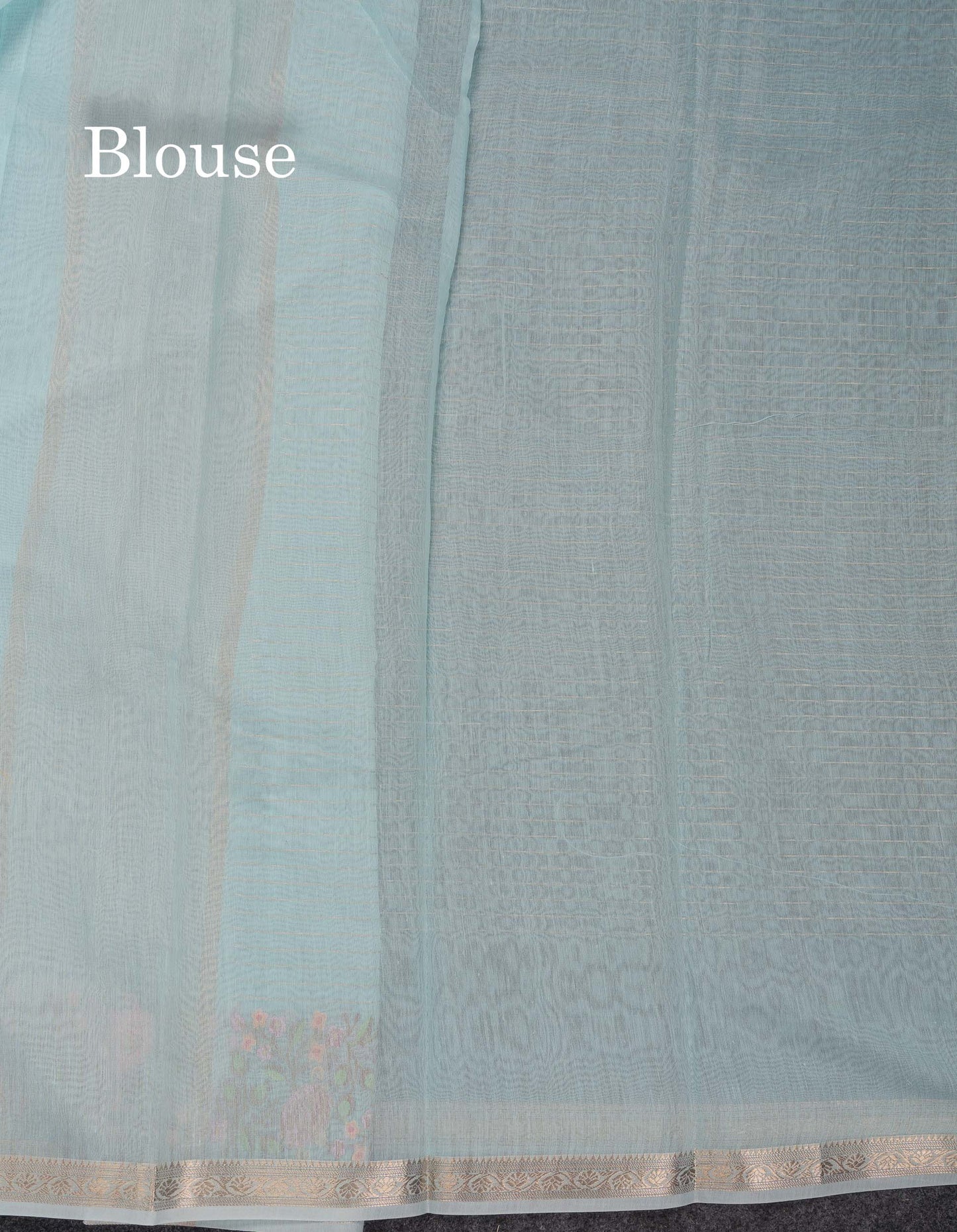 Beautiful Pastel Blue Zari Lines Cotton Mix Fancy Saree With Embroidery Floral Design & Small Zari Border