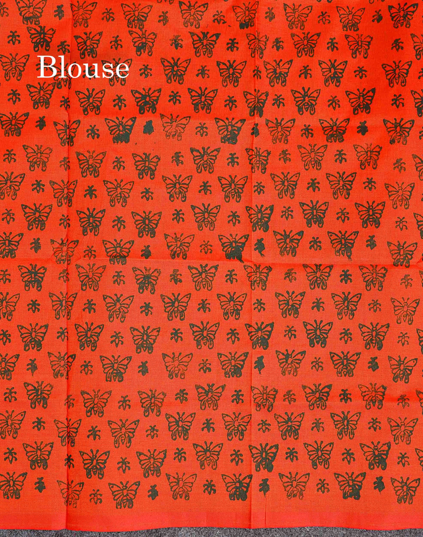 South Cotton Saree - Bottle Green Printed Saree With Contrast Orange Blouse