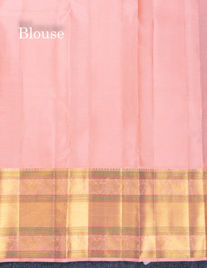 Dual Tone Maroon Pure Kanjivaram Silk Saree With Contrast Dark Peach Traditional Border