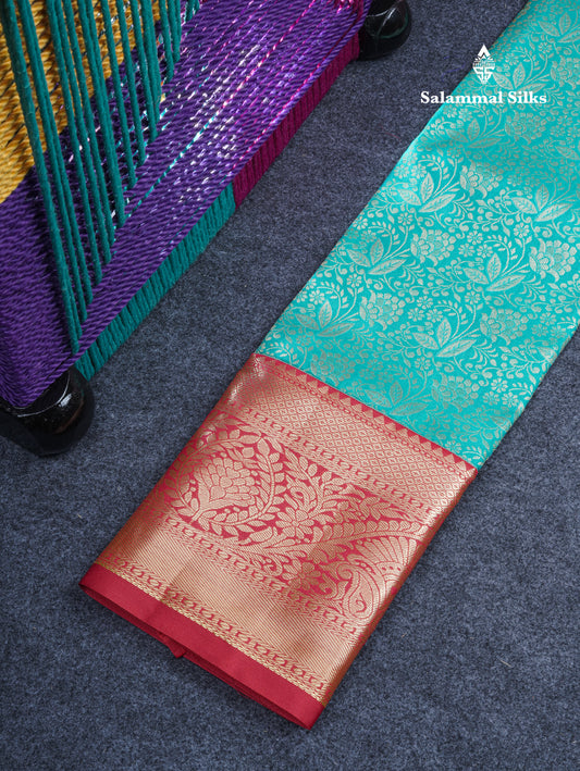 Semi Silk Pattu Pavadai (Sapphire Green) with Red Blouse 27"
