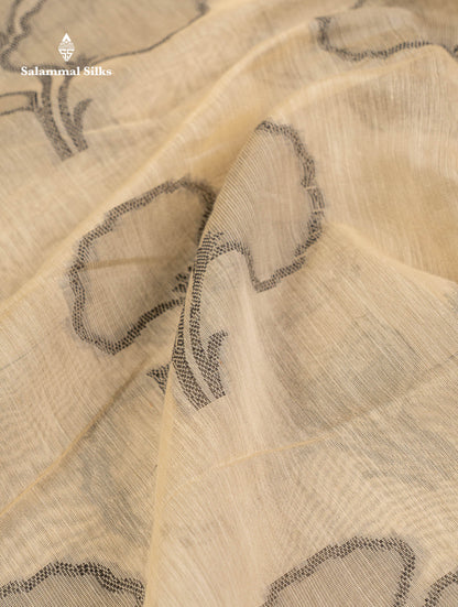 Beautiful Sandal Cotton Mix Fancy Saree With Contrast Black Designer Blouse