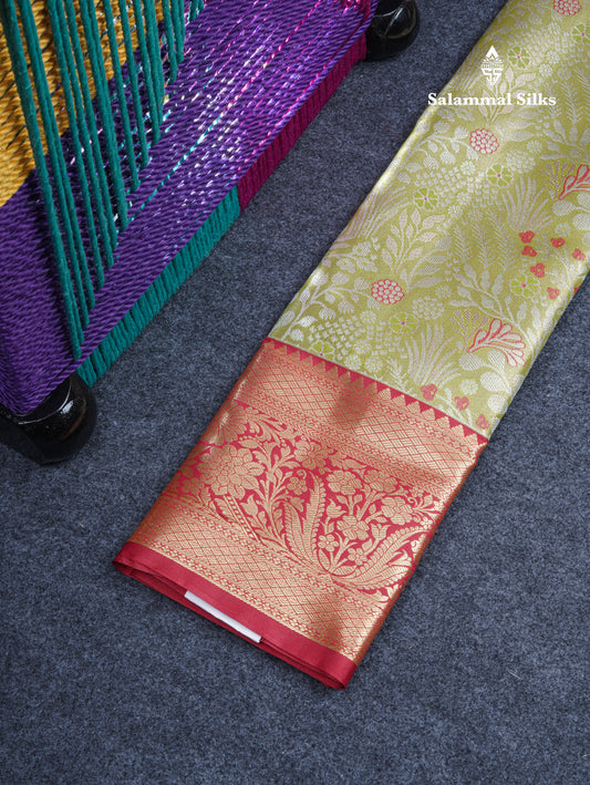 Semi Silk Pattu Pavadai Tissue (Pista Green) with Red Blouse 27"