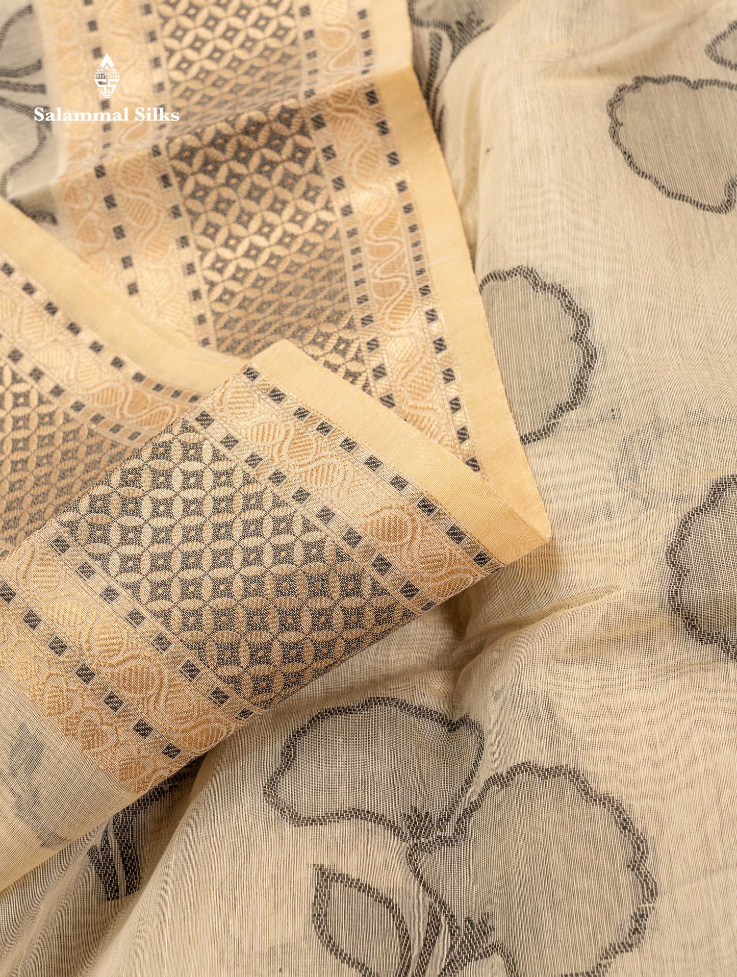 Beautiful Sandal Cotton Mix Fancy Saree With Contrast Black Designer Blouse