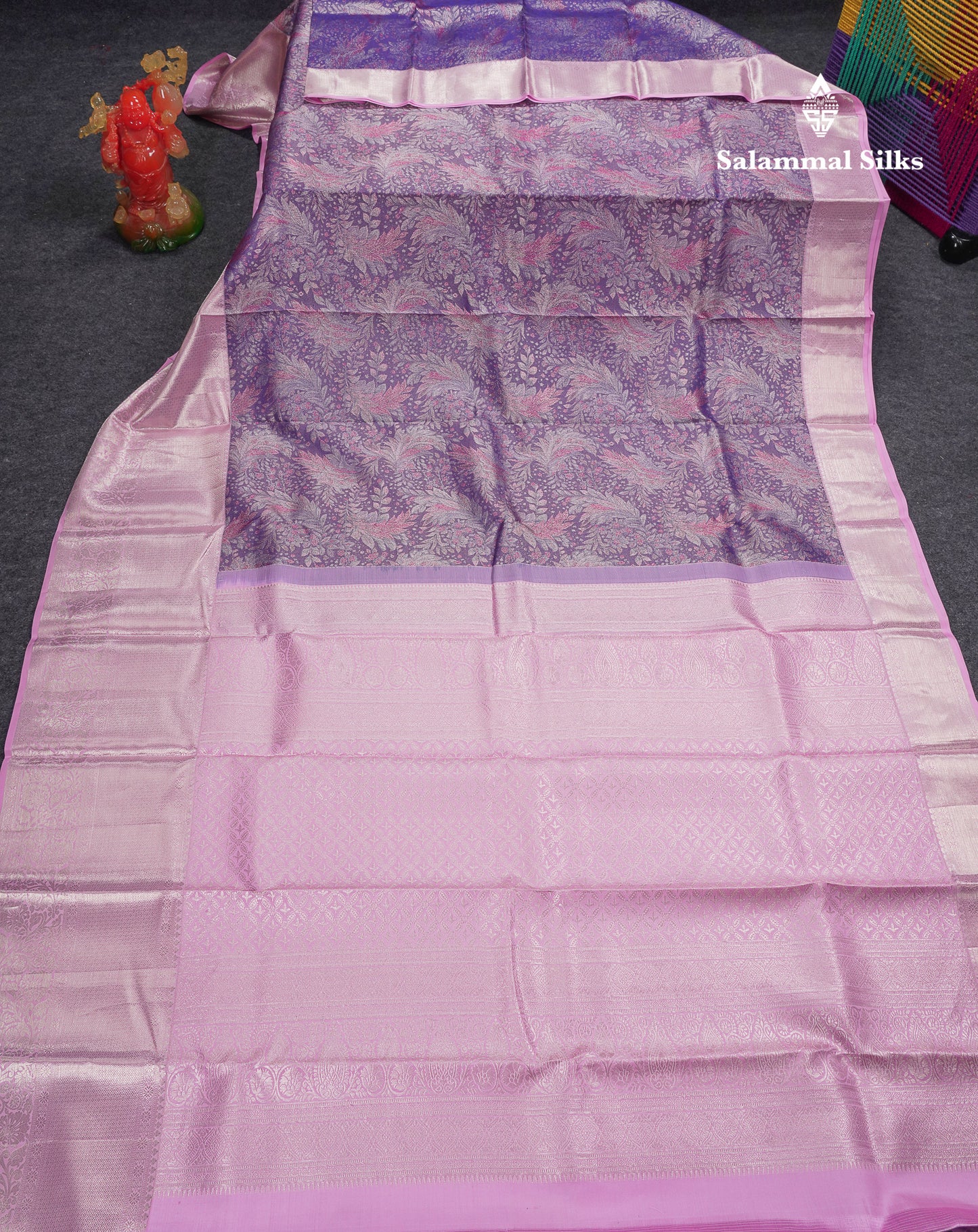Beautiful Violet Fancy Pure Kanjivaram Silk Saree with Contrast Light Pink Traditional Evening Morning Border