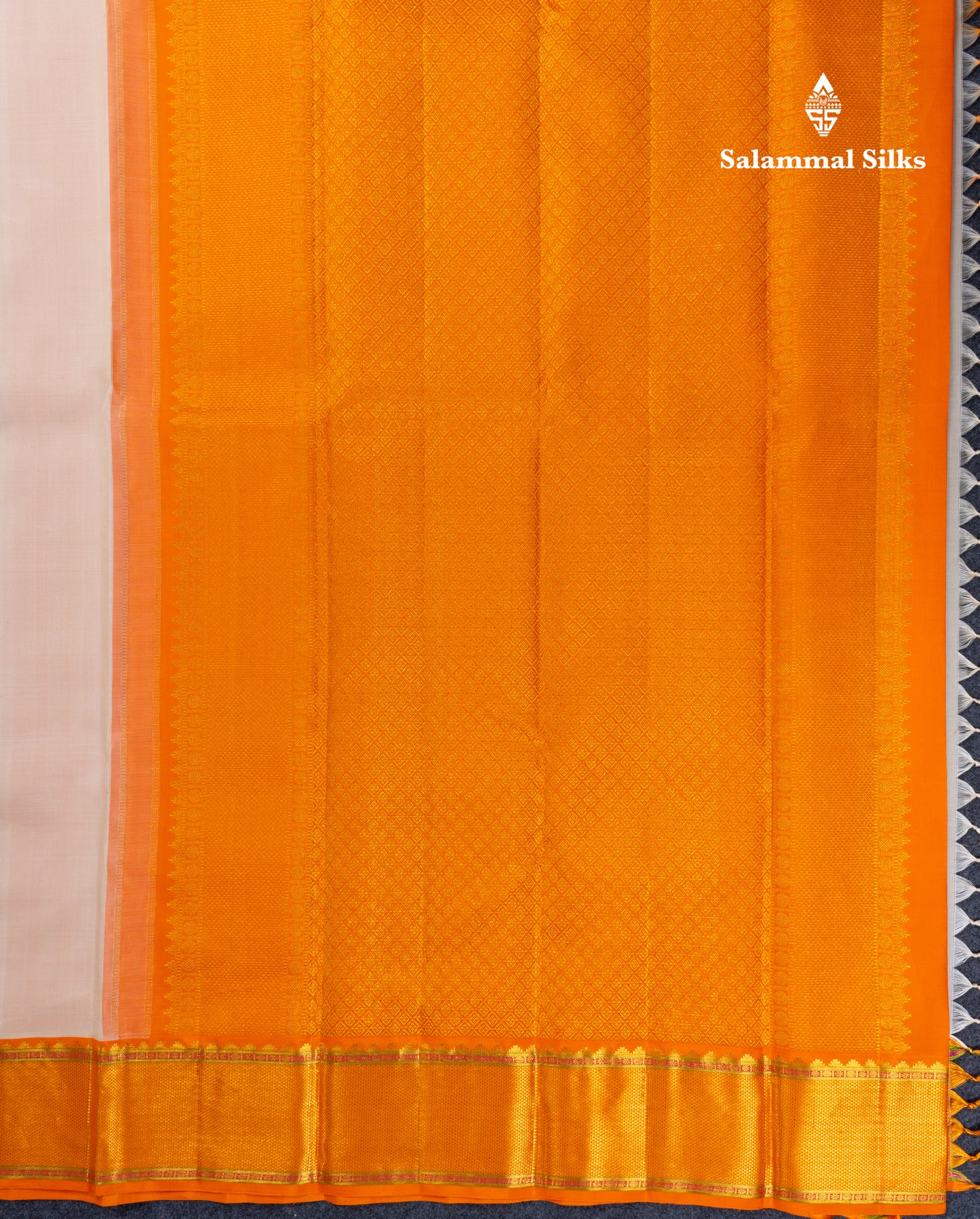 Half White Pure Kanjivaram Silk Saree With Contrast Orange Traditional Border
