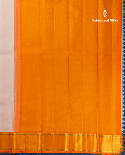 Half White Pure Kanjivaram Silk Saree With Contrast Orange Traditional Border