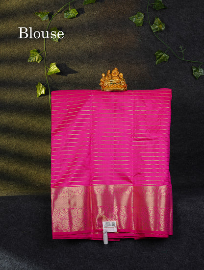 Beautiful Pure Silk Pattu Pavadai Checks With Butta (Dark Magenta) With Contrast Magenta Pink Blouse 27"