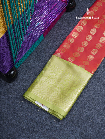 Semi Silk Pattu Pavadai (Parrot Green) With Pink Blouse 27"