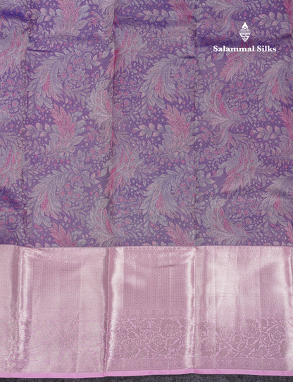 Beautiful Violet Fancy Pure Kanjivaram Silk Saree with Contrast Light Pink Traditional Evening Morning Border
