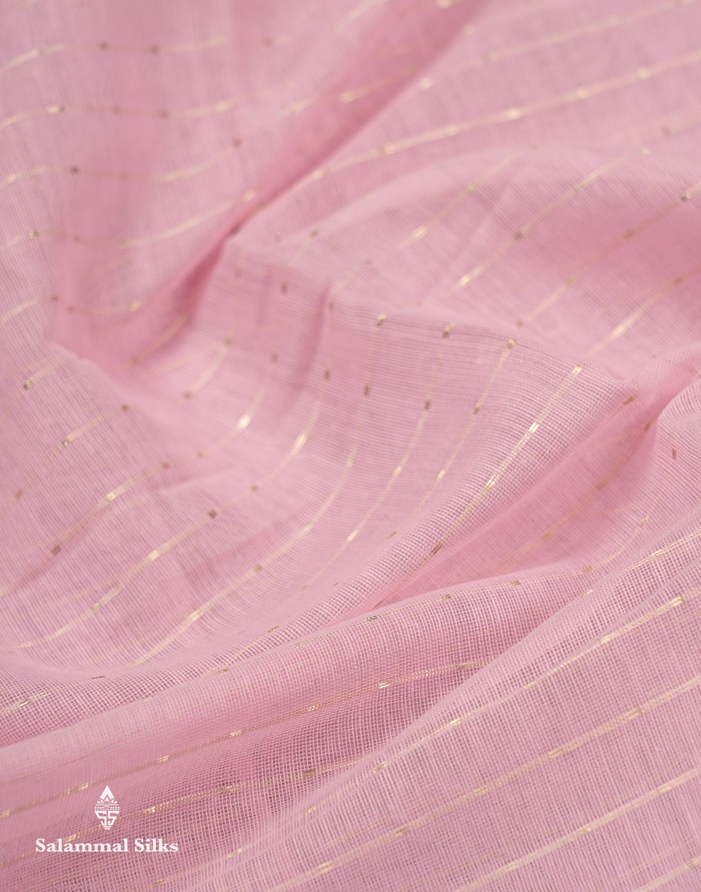 Beautiful Light Pink Zari Lines Cotton Mix Fancy Saree With Embroidery Floral Design & Small Zari Border