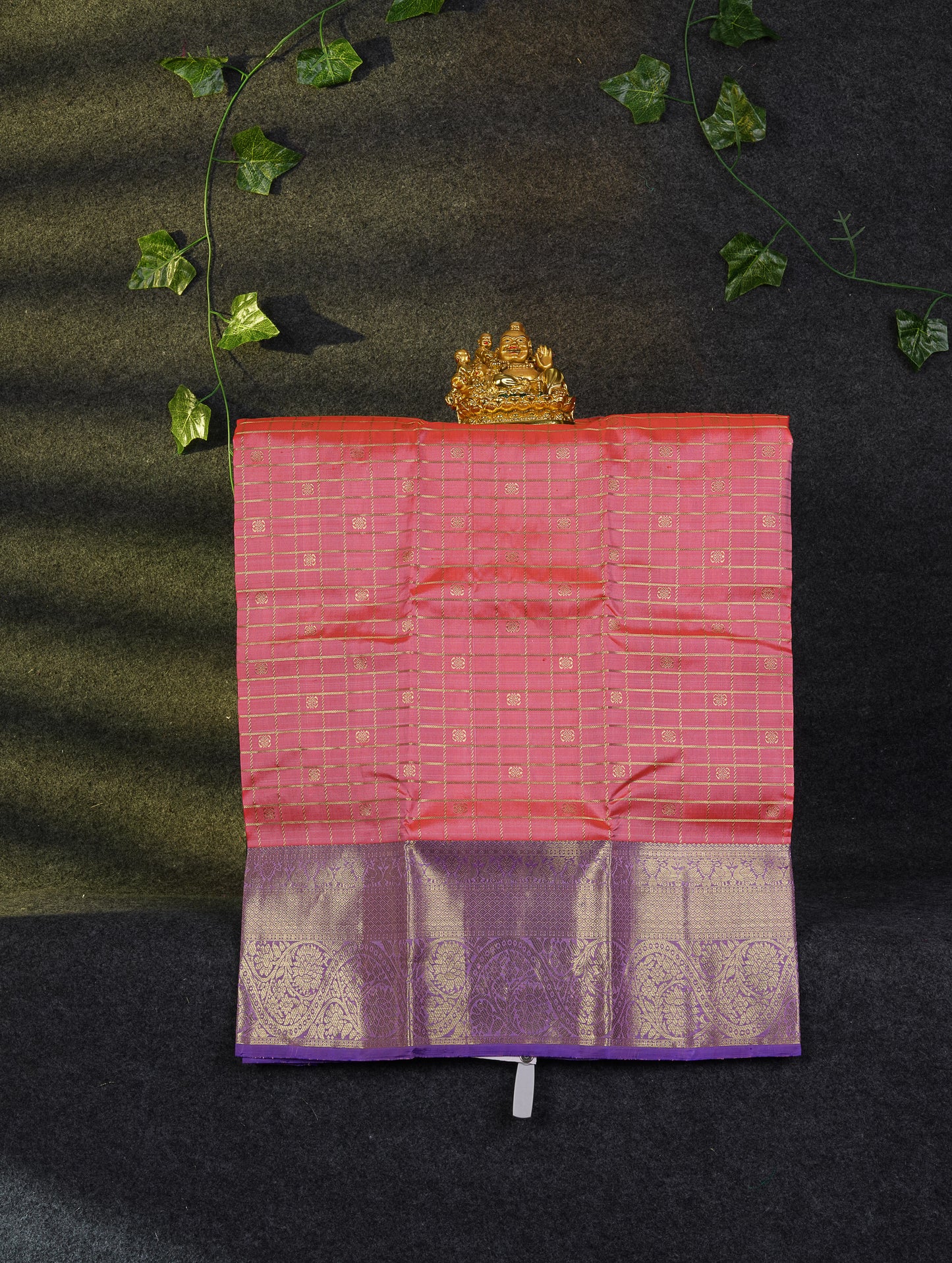 Beautiful Pure Silk Pattu Pavadai Checks With Butta (Dark Magenta) With Contrast Magenta Pink Blouse 27"