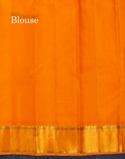 Half White Pure Kanjivaram Silk Saree With Contrast Orange Traditional Border