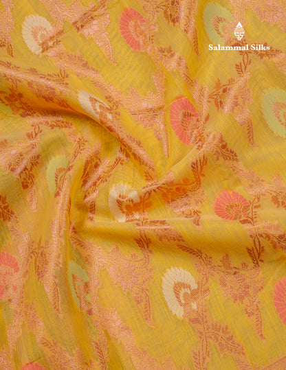 Light Green Meenakari Work Cotton Mix Saree With Self Blouse