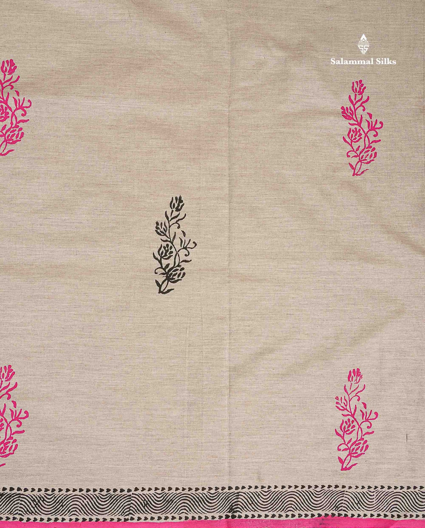 South Cotton Saree - Cream Sandal Printed Saree With Contrast Pink Blouse