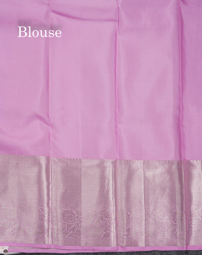 Beautiful Violet Fancy Pure Kanjivaram Silk Saree with Contrast Light Pink Traditional Evening Morning Border