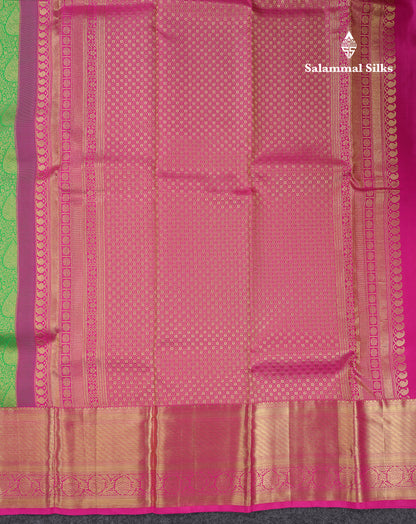 Beautiful Green Pure Kanjivaram Silk Saree with Contrast Magenta Pink Traditional Border