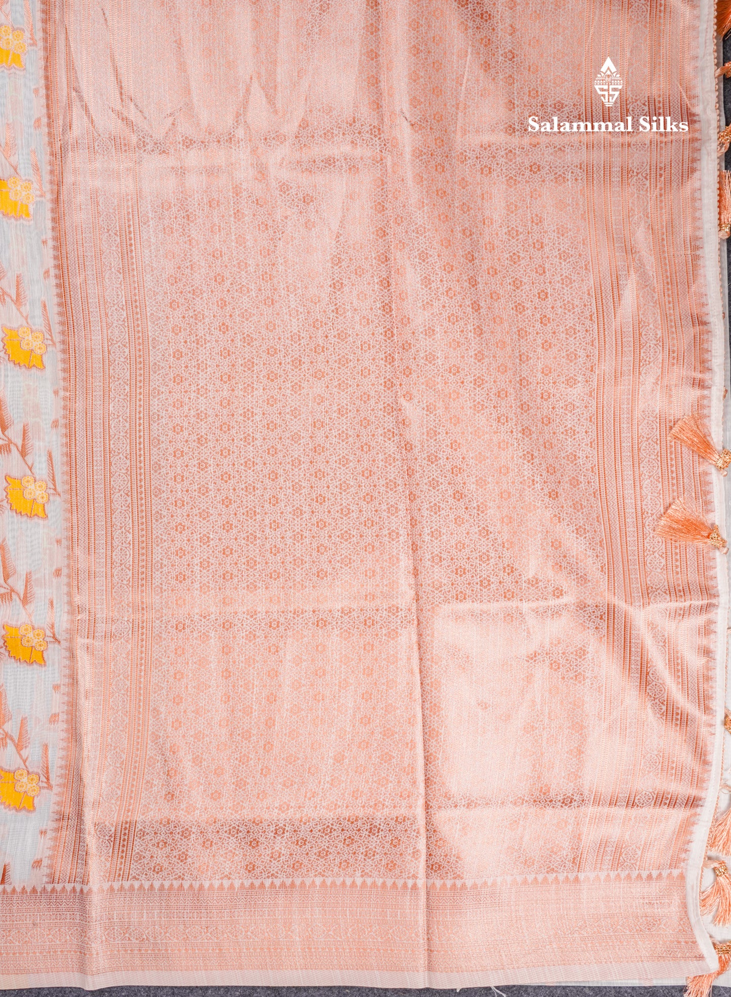 White Meenakari Work Cotton Mix Saree With Self Blouse