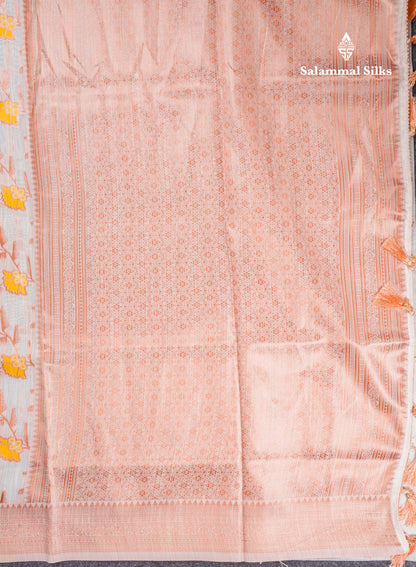 White Meenakari Work Cotton Mix Saree With Self Blouse