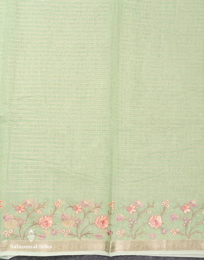Beautiful Light Pink Zari Lines Cotton Mix Fancy Saree With Embroidery Floral Design & Small Zari Border