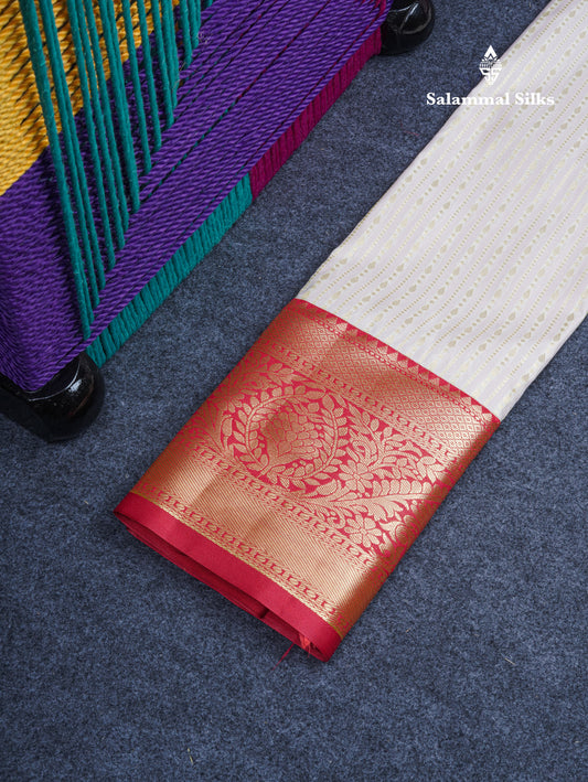 Semi Silk Pattu Pavadai (Half White) with Red Blouse 27"