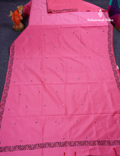 Beautiful Black Mirror Work South Cotton Printed Saree With Contrast Elephant Grey Blouse