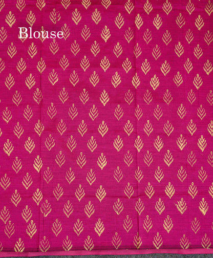 South Cotton Saree - Cream Sandal Printed Saree With Contrast Pink Blouse
