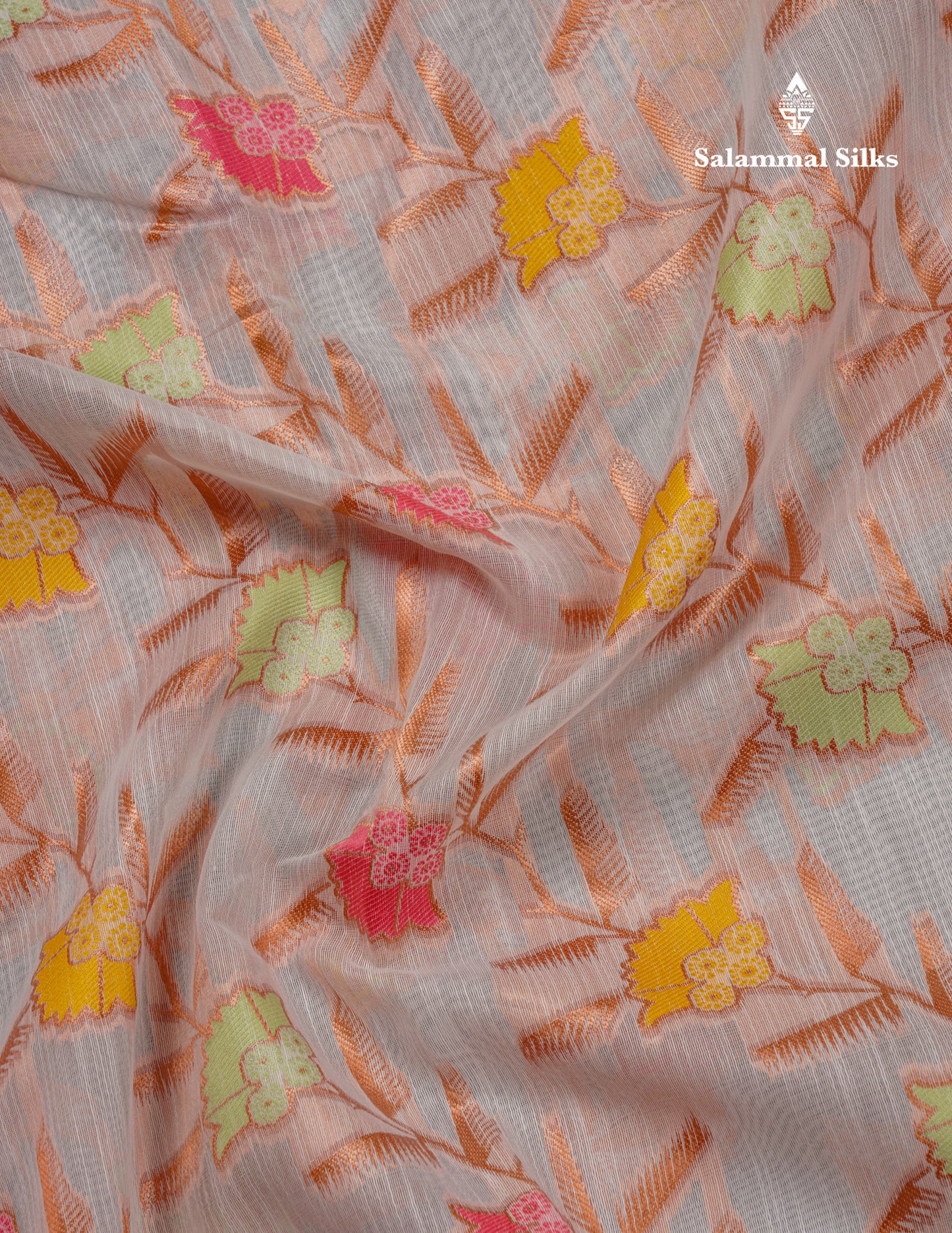 White Meenakari Work Cotton Mix Saree With Self Blouse