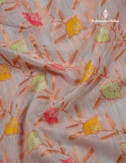White Meenakari Work Cotton Mix Saree With Self Blouse