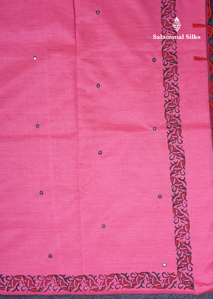 Beautiful Black Mirror Work South Cotton Printed Saree With Contrast Elephant Grey Blouse