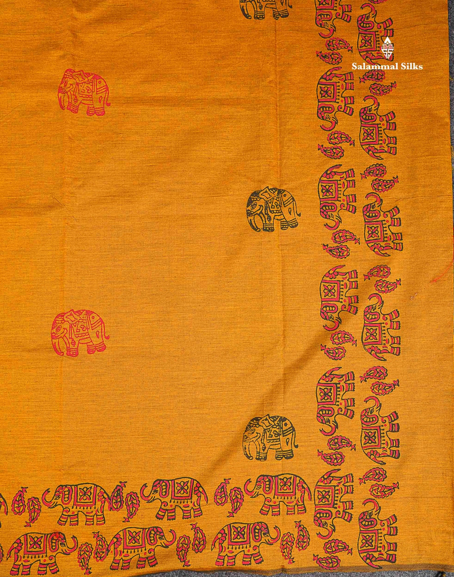 South Cotton Saree - Mustard Yellow Printed Saree With Contrast Orange Blouse