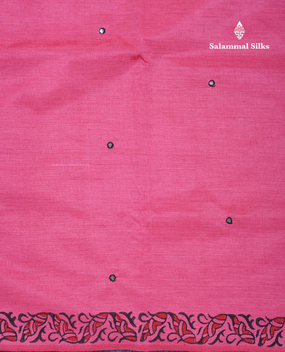 Beautiful Black Mirror Work South Cotton Printed Saree With Contrast Elephant Grey Blouse