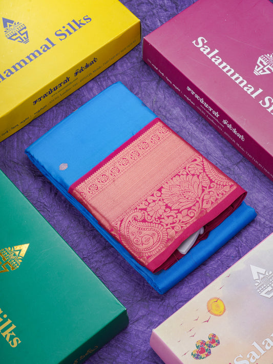 Anandha Blue Puremix Silk Saree With Contrast Maroon Traditional Eveving Morning Border