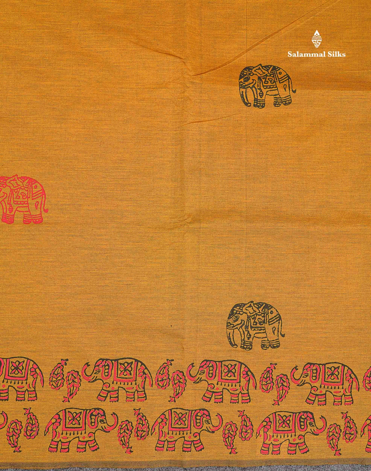 South Cotton Saree - Mustard Yellow Printed Saree With Contrast Orange Blouse